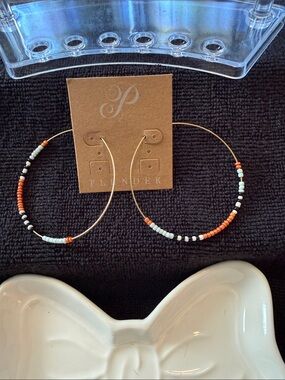 Plunder Gold Hoop Earrings with Orange, White & Black Beads